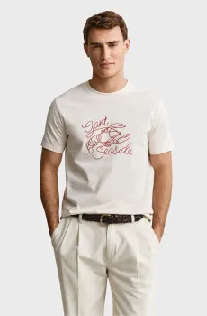 Мужская белая футболка EMBROIDERED Белый L Gant 2003443