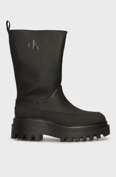 Женские черные кожаные сапоги FLATFORM RAINBOOT HIGH MG R Черный 38 Calvin Klein YW0YW01559