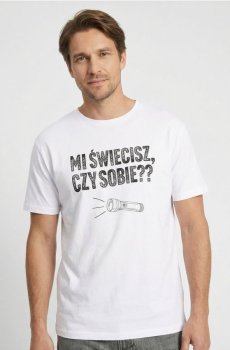 Бавовняна футболка з написом Mi świecisz czy sobie - білий