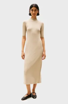 Женское бежевое платье SLIM 5X2 RIB MIDI DRESS 1/2 Бежевый XS Tommy Hilfiger WW0WW44430