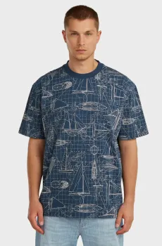 Мужская синяя футболка с узором Aop relaxed Синий L G-Star RAW D28904,E400
