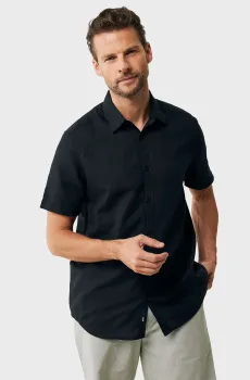 Мужская черная льняная рубашка BRANDON Basic linen shirt short sleeve Черный M Mexx MF007200251M