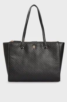 Женская черная сумка с узором TH ETERNITY TOTE MONO Черный ONESIZE Tommy Hilfiger AW0AW16948