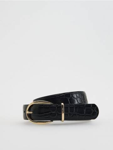 Reserved - Шкіряний пояс з тваринним мотивом - чорний - 297FE-99X