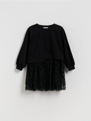 Reserved - Сукня зі спортивної тканини з декоративним тюлем - чорний - 243FW-99X