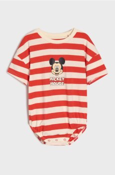 Бавовняне боді з принтом Mickey Mouse - кремовий