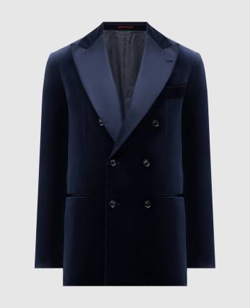 Синий бархатный пиджак с шелком