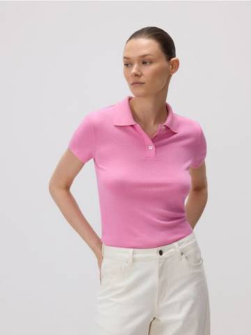 Reserved - Футболка поло з віскозою - рожевий - YT896-30X