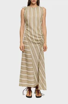 Женский оливковый льняной сарафан в полоску Оливковый L Bimba Y Lola 251BR9026.10540