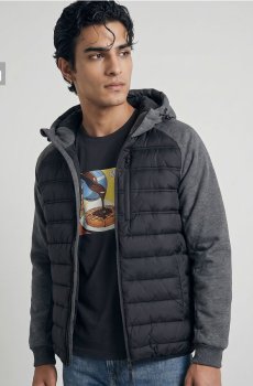 Гібридна куртка puffer з капюшоном - чорний