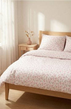 Комплект постільної білизни з квітковим мотивом - пастельний рожевий