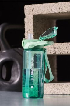 Пляшка для води з мірною шкалою та ручкою - бірюзовий