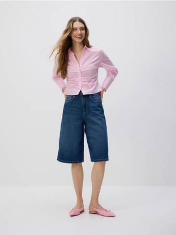 Reserved - Бавовняна сорочка з драпіруванням - рожевий - XB619-30X