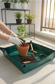 Садовий килимок для пересаджування рослин - темно-зелений