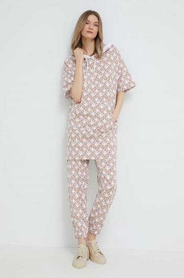 Кофта лаунж Dkny цвет бежевый с капюшоном узор Кофта лаунж Dkny цвет бежевый с капюшоном узор