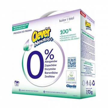 Стиральный порошок Clever Neutro+ Color & White для цветных и белых вещей, 32 стирки, 1.92 кг Стиральный порошок Clever Neutro+ Color & White для цветных и белых вещей, 32 стирки, 1.92 кг