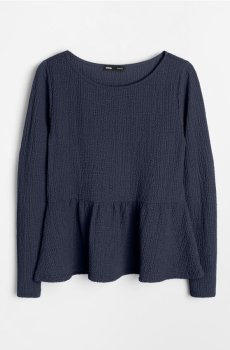 Блузка з декоративними воланами - темно-синій