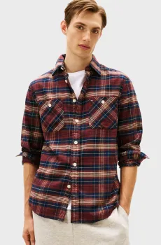 Мужская коричневая рубашка в клетку TARTAN Коричневый S Tommy Hilfiger MW0MW40951