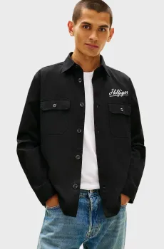 Мужская черная рубашка с узором HERRINGBONE Черный M Tommy Hilfiger MW0MW41676