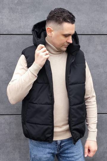 Мужской жилет черный с капюшоном LS-146 (black) Мужской жилет черный с капюшоном LS-146 (black)