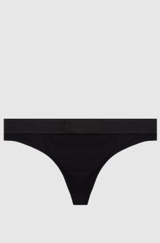 Черные трусики-тонг с логотипом узором