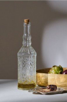 Скляна пляшка для оливкової олії з тисненим візерунком - білий