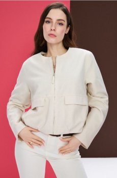 Легка бомбер куртка з домішкою віскози та льону - нюдовий