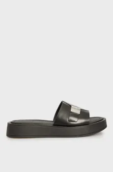 Женские черные слайдеры FLATFORM SLIDE W/CK HW - LTH Черный 38 Calvin Klein HW0HW02368