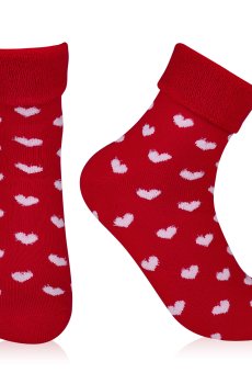 Носки женские AmiGA махровые, сердца мелкие красные, размер 23-25