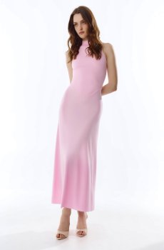 Рожева трикотажна сукня міді із заниженою талією
