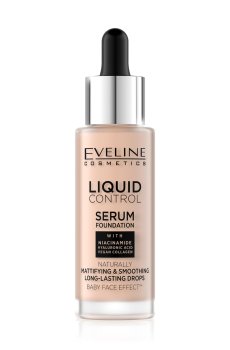 Жидкая тональная основа для лица Eveline Cosmetics Liquid Control HD Mattifying Drops Foundation 24H 002 Soft Porcelain, 32 мл