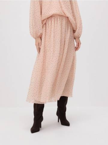 Reserved - Міді-спідниця в горошок - пастельний рожевий - 094IT-03X