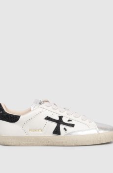 Кожаные кроссовки Stevend цвета айвори с логотипом