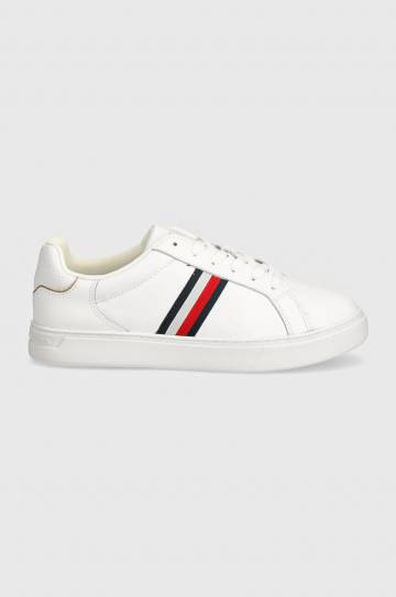 Кожаные кроссовки Tommy Hilfiger ESSENTIAL COURT SNEAKER STRIPES цвет белый FW0FW08001 Кожаные кроссовки Tommy Hilfiger ESSENTIAL COURT SNEAKER STRIPES цвет белый FW0FW08001