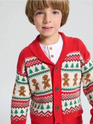 Кардиган з новорічним візерунком - червоний