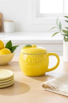 Чашка з мотивом лимона з кришкою - жовтий