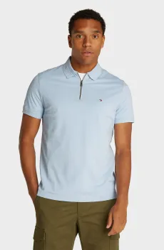 Мужское голубое поло MERCERISED PIQUE ZIP Голубой M Tommy Hilfiger MW0MW38473