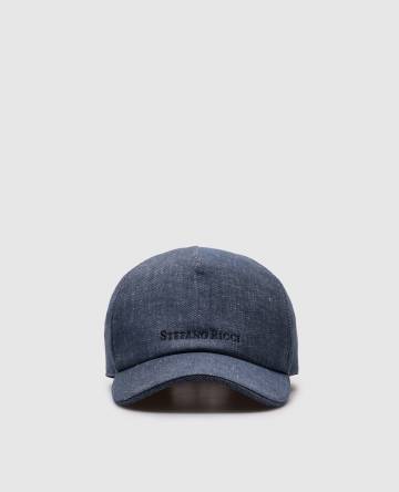 Синяя кепка с леном с вышивкой логотипа