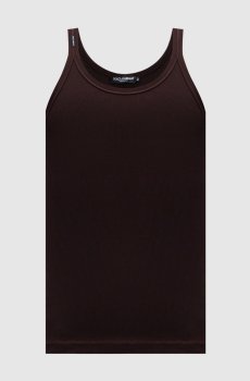 Коричневая майка в рубчике с нашивкой логотипа