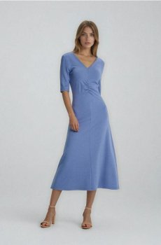 Міді сукня зі зборками з домішкою віскози - light blue
