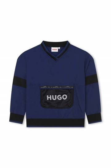 Детская кофта HUGO цвет синий с капюшоном с принтом