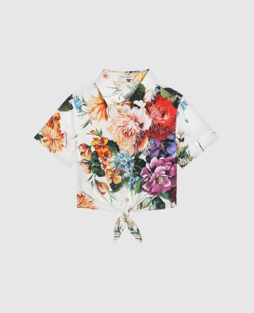 Детская белая блуза в цветочный принт