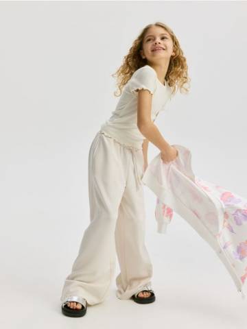 Reserved - Штани wide leg з віскозою - нюдовий - 586DB-02X Reserved - Штани wide leg з віскозою - нюдовий - 586DB-02X