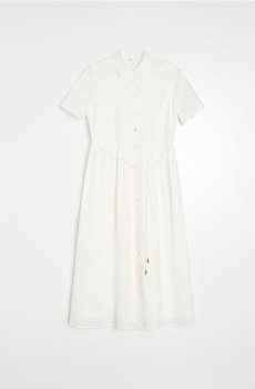 Бавовняна міді сукня з ажурними деталями - білий