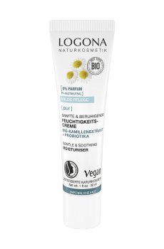 Био-крем для лица Logona Pur Gentle & Soothing Moisturiser для чувствительной кожи, с ромашкой и пробиотиками, 30 мл