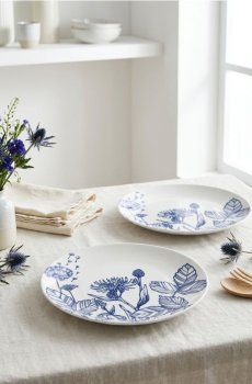 Керамічні тарілки з рослинним мотивом 2 pack - білий