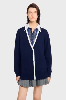 Женский темно-синий шерстяной кардиган Синий XS Sandro SFPCA01296_Navy Blue