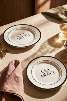 Керамічні тарілки з написом Oui Merci 2 pack - різнобарвний