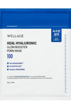 Увлажняющая и восстанавливающая гидрогелевая маска для лица WELLAGE Real Hyaluronic 100 Glow Booster PDRN Mask из PDRN, 38 г