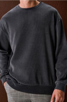 Кофта з круглим вирізом у рубчик - темно-сірий